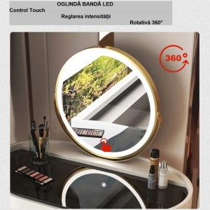 Masuta machiaj cu Oglinda LED si 4 Sertare pentru Cosmetice, Set Masa toaleta 60 cm, Alb, masuta cosmetica, vanity - SEA170 - Img 6