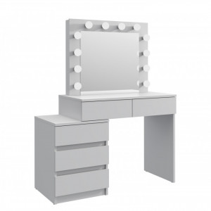 Masuta machiaj cu Oglinda LED si 5 Sertare pentru Cosmetice, Set Masa toaleta 112 cm, Alb, masuta cosmetica, vanity - SEA539 - Img 4