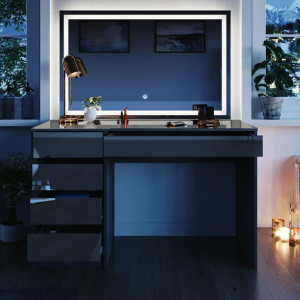 Masuta machiaj cu Oglinda LED si 5 Sertare pentru Cosmetice, Set Masa toaleta 120 cm, Gri, masuta cosmetica, vanity - SEG208 - Img 8