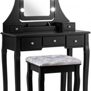 Masuta machiaj cu Oglinda LED si 5 Sertare pentru Cosmetice, Set Masa toaleta 80 cm, masuta cosmetica, vanity - SEN236 - Img 5