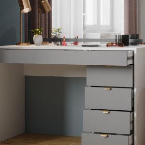 Masuta machiaj cu Oglinda LED si 5 Sertare pentru Cosmetice, Set Masa toaleta 115 cm, Alb, masuta cosmetica, vanity - SEA447 - Img 7