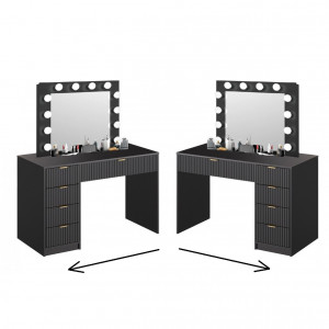 Masuta machiaj cu Oglinda LED si 5 Sertare pentru Cosmetice, Set Masa toaleta 120 cm cu Riflaj, masuta cosmetica, vanity - SEN22 - Img 5