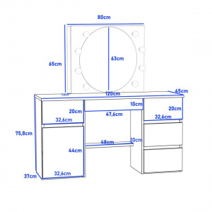 Masuta machiaj cu Oglinda LED si 5 Sertare pentru Cosmetice, Set Masa toaleta 120 cm, Stejar, masuta cosmetica, vanity - SEM520 - Img 2