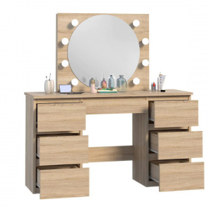 Masuta machiaj cu Oglinda LED si 5 Sertare pentru Cosmetice, Set Masa toaleta 120 cm, masuta cosmetica, vanity - SEM531 - Img 4
