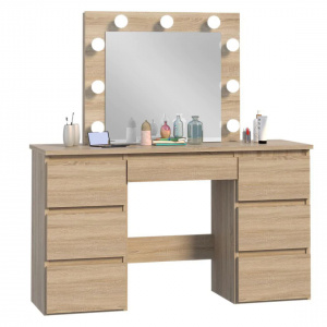Masuta machiaj cu Oglinda LED si 5 Sertare pentru Cosmetice, Set Masa toaleta 120 cm, masuta cosmetica, vanity - SEM533 - Img 5