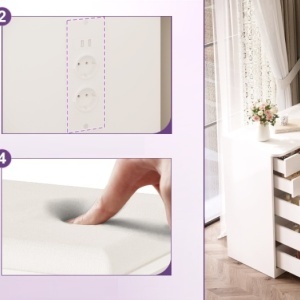 Masuta machiaj cu Oglinda LED si 5 Sertare pentru Cosmetice, Set Masa toaleta 120 cm, Alb, masuta cosmetica, vanity - SEA496 - Img 6