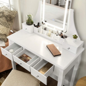 Masuta machiaj cu Oglinda LED si 5 Sertare pentru Cosmetice, Set Masa toaleta 80 cm, Alb, masuta cosmetica, vanity - SEA338 - Img 6