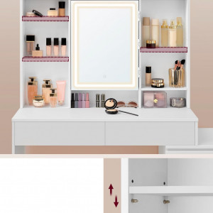 Masuta machiaj cu Oglinda LED si 6 Sertare pentru Cosmetice, Set Masa toaleta 118 cm, Alb, masuta cosmetica, vanity - SEA95 - Img 3