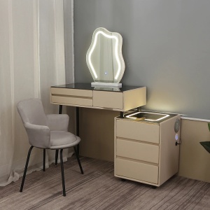 Masuta machiaj cu Oglinda LED si 6 Sertare pentru Cosmetice, Set Masa toaleta 80 cm, Alb, masuta cosmetica, vanity - SEA169 - Img 8