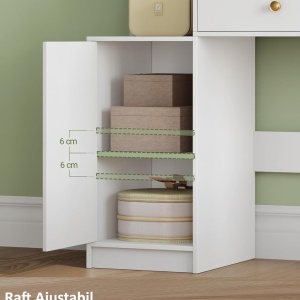 Masuta machiaj cu Oglinda LED si 6 Sertare pentru Cosmetice, Set Masa toaleta 140 cm, Alb, masuta cosmetica, vanity - SEA7 - Img 6