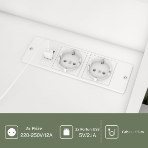 Masuta machiaj cu Oglinda LED si 8 Sertare pentru Cosmetice, Set Masa toaleta 167 cm, Alb, masuta cosmetica, vanity - SEA819 - Img 7
