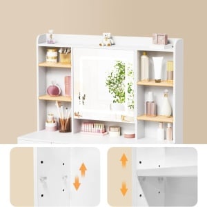 Masuta machiaj cu Oglinda LED si 9 Sertare pentru Cosmetice, Set Masa toaleta 110 cm, Alb, masuta cosmetica, vanity - SEA824 - Img 6