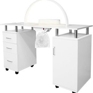 Masuta manichiura, 120 cm, masa cosmetica cu Aspirator incorporat, pernita - Alb - MANIA5 - Img 8