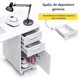 Masuta manichiura Alba / Roz / Neagra, 108 cm, birou, masa cosmetica pentru salon cu Aspirator Incorporat, Pernita, Sertare si Dulap - MANIA209 - Img 12