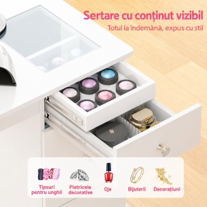 Masuta manichiura Alba / Roz / Neagra, 120 cm, birou, masa cosmetica pentru salon cu Aspirator Incorporat, Pernita - MANIA210 - Img 10