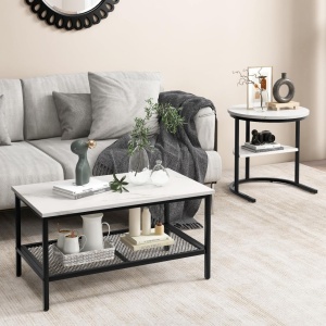 MCAU19 - Set 2 masute de cafea 80 cm si 52 cm, mese pentru living - Alb - Negru / Auriu - Img 8