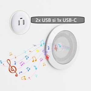 NOA1 - Set 2x Noptiere Smart, 30 cm, cu 3 sertare, LED, USB, Bluetooth, Incarcator Wireless, mobilier dormitor - Alb - Img 6