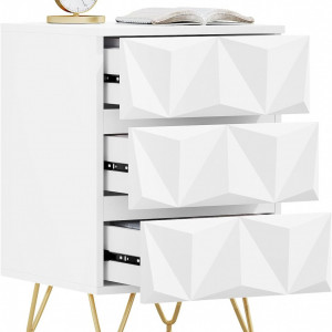 NOA234 - Set 2x Noptiere albe 40 cm, cu 3 sertare - Alb - Auriu - Img 2