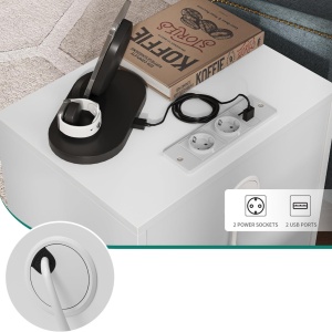 NOA66 - Set 2 Noptiere albe 40 cm, cu 2 sertare Priza si USB, dormitor - Alb - Img 6