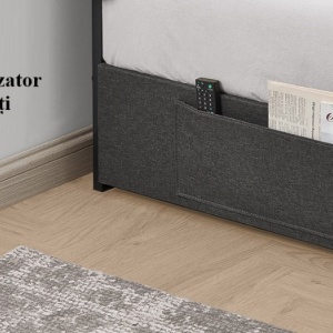 PAG2 - Pat tapitat, 140 sau 160 x 200 cm, cu 4 Sertare, LED, USB si USB-C, Organizatoare Carti - Gri - Img 9