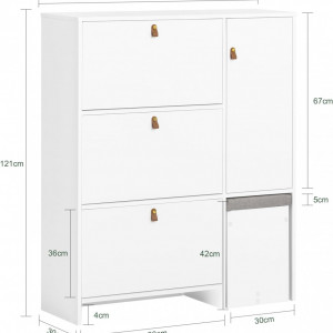 PANA18 - Pantofar 95 cm, 3 compartimente si un dulap, pantofare, depozitare pantofi, mobilier hol cu taburet- Alb - Img 7