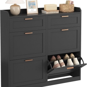 PANA204 - Pantofar 100 cm ingust, 4 compartimente si 2 sertare, pantofare, depozitare pantofi, mobilier hol - Alb - Img 4