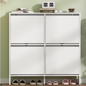 PANA205 - Pantofar 100 cm ingust, 4 compartimente, pantofare, depozitare pantofi, mobilier hol - Alb