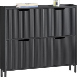 PANA27 - Pantofar 100 cm foarte ingust, 4 compartimente, pantofare, depozitare pantofi, mobilier hol - Alb sau Negru - Img 2