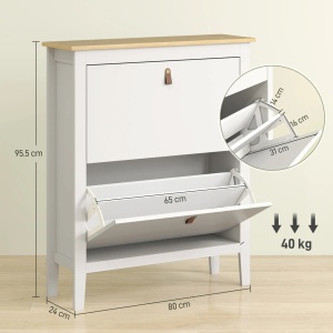PANA30 - Pantofar 80 cm ingust, 2 compartimente duble, pantofare, depozitare pantofi, mobilier hol - Alb sau Verde - Img 9