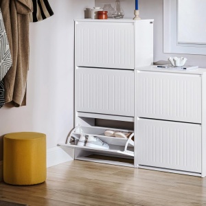 PANG9 - Pantofar 61 cm foarte ingust, 3 compartimente, pantofare, depozitare pantofi, mobilier hol - Gri / Alb / Negru - Img 7