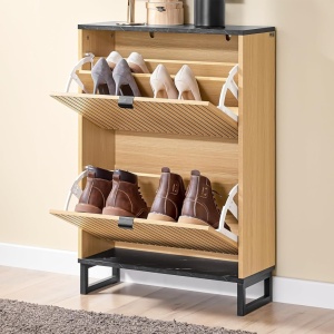 PANM6 - Pantofar 60 cm cu 2 compartimente, pantofare, depozitare pantofi, mobilier hol riflaje - Maro - Negru imitatie de marmura - Img 5