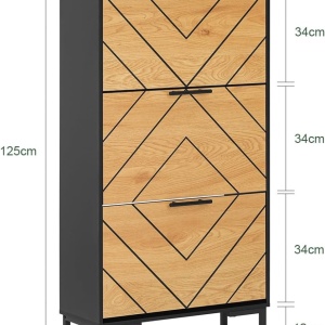 PANN4- Pantofar 62 cm ingust, 3 compartimente, pantofare, depozitare pantofi, mobilier hol - Negru - Maro - Img 6