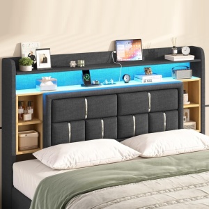 Pat tapitat Gri, 140 x 200 cm, cu USB, USB-C, LED, 2 Sertare, Somiera Hidraulica, Spatiu depozitare si Rafturi - PAG202 - Img 10