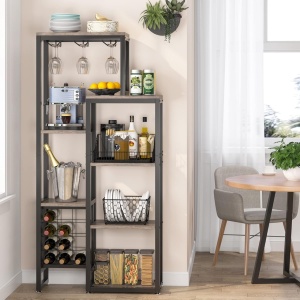 RVI4 - Rafturi Vin pentru, 80 cm, depozitare vin, raft stil industrial, bucatarie, living, dining - Negru Maro / Gri - Img 7
