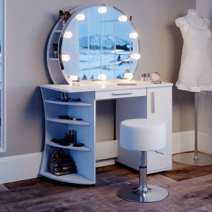 SEA417 - Set Masa toaleta 100 cm cosmetica machiaj, oglinda cu sau fara LED, masuta vanity - Alb