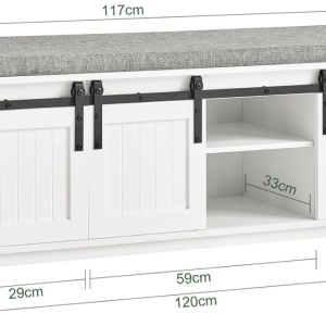 Bancuta alba hol, 80 / 90 / 120 cm, pantofar cu pernita, depozitare pantofi - BAA63 - Img 10