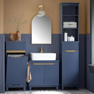 BLUME4 - Set Mobilier Baie Blume 3 piese - masca chiuveta, cos rufe, dulap inalt - Albastru - Img 4