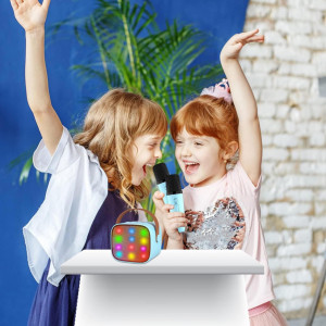 CADC2 - Set Sistem Mini Karaoke si 2 Mini Microfoane, Jucarii copii, Cadou pentru Craciun, Petreceri in familie - Albastru - Img 4