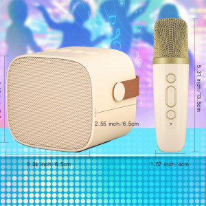 CADC4 - Set Sistem Mini Karaoke si 2 Mini Microfoane, Jucarii copii, Cadou pentru Craciun, Petreceri in familie - Bej - Img 3