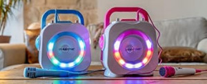 CADC6 - Set Sistem Mini Karaoke si 2 Mini Microfoane, Jucarii copii, Cadou pentru Craciun, Petreceri in familie - Roz - Img 2