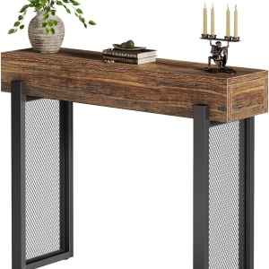 MACI33 - Masa Consola, 105 cm, masuta hol, cu spatiu de depozitare, living, dormitor - Negru - Maro - Img 2