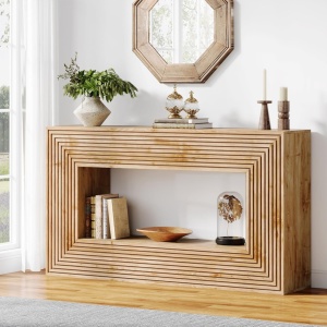 MAM31 - Masa Consola, 150 cm, masuta hol cu Front Riflat, living, dining, dormitor - Maro - Img 6