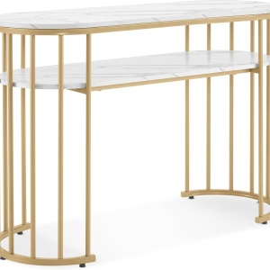 MANIAU207 - Masuta manichiura, 114 cm, masa cosmetica ovala pentru salon - Alb - Auriu - Img 7
