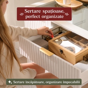 Masuta machiaj Alba sau Maro cu Oglinda LED si 7 Sertare pentru Cosmetice, Set Masa toaleta 120 cm, cu 2 Prize, USB si USB-C, masuta cosmetica, vanity cu Riflaj si Rafturi - SEM25 - Img 9