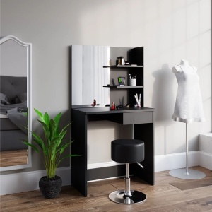 Masuta machiaj cu Oglinda LED si 1 Sertar pentru Cosmetice, Set Masa toaleta 75 cm, Negru, masuta cosmetica, vanity - SEN224 - Img 6