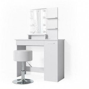 Masuta machiaj cu Oglinda LED si 1 Sertar pentru Cosmetice, Set Masa toaleta 90 cm, Alb, masuta cosmetica, vanity - SEA267 - Img 6