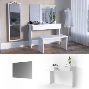 Masuta machiaj cu Oglinda LED si 2 Sertare pentru Cosmetice, Set Masa toaleta 120 cm, Alb, masuta cosmetica, vanity - SEA252 - Img 5