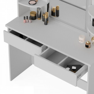 Masuta machiaj cu Oglinda LED si 2 Sertare pentru Cosmetice, Set Masa toaleta 106 cm, Alb, masuta cosmetica, vanity - SEA413 - Img 5