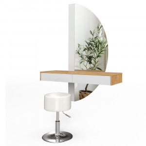 Masuta machiaj cu Oglinda LED si 2 Sertare pentru Cosmetice, Set Masa toaleta 120 cm, Alb, masuta vanity cu Riflaj, cosmetica - SEM236 - Img 8