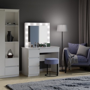 Masuta machiaj cu Oglinda LED si 2 Sertare pentru Cosmetice, Set Masa toaleta 98 cm, Alb, masuta cosmetica, vanity - SEA554 - Img 2